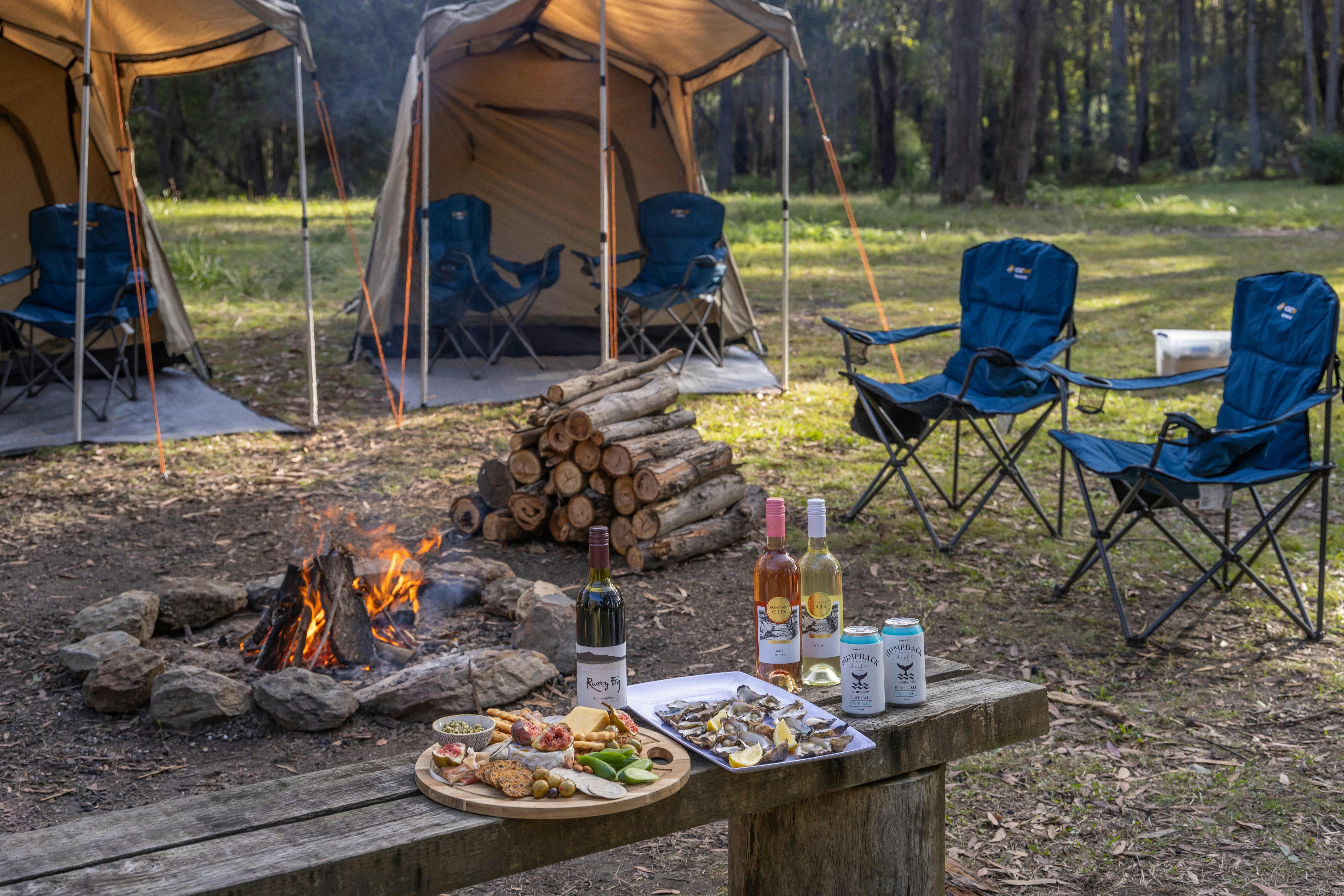Local produce around the campfire on the Light to Light walk