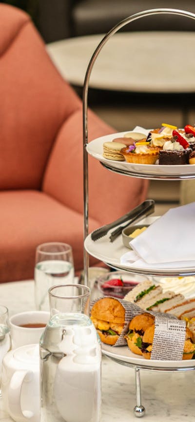 High tea stand with selection of finger foods