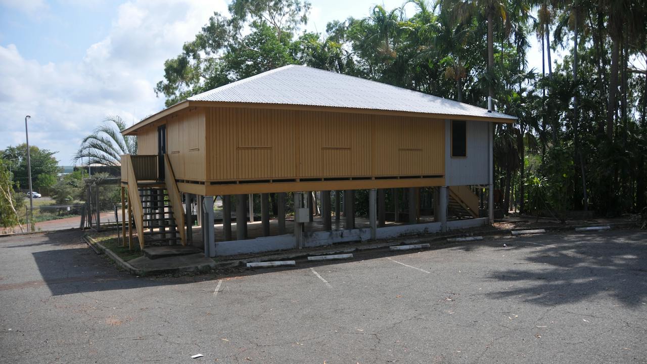 The historic former Railway House (now known as the Stella Maris Hostel) viewed from the carpark.