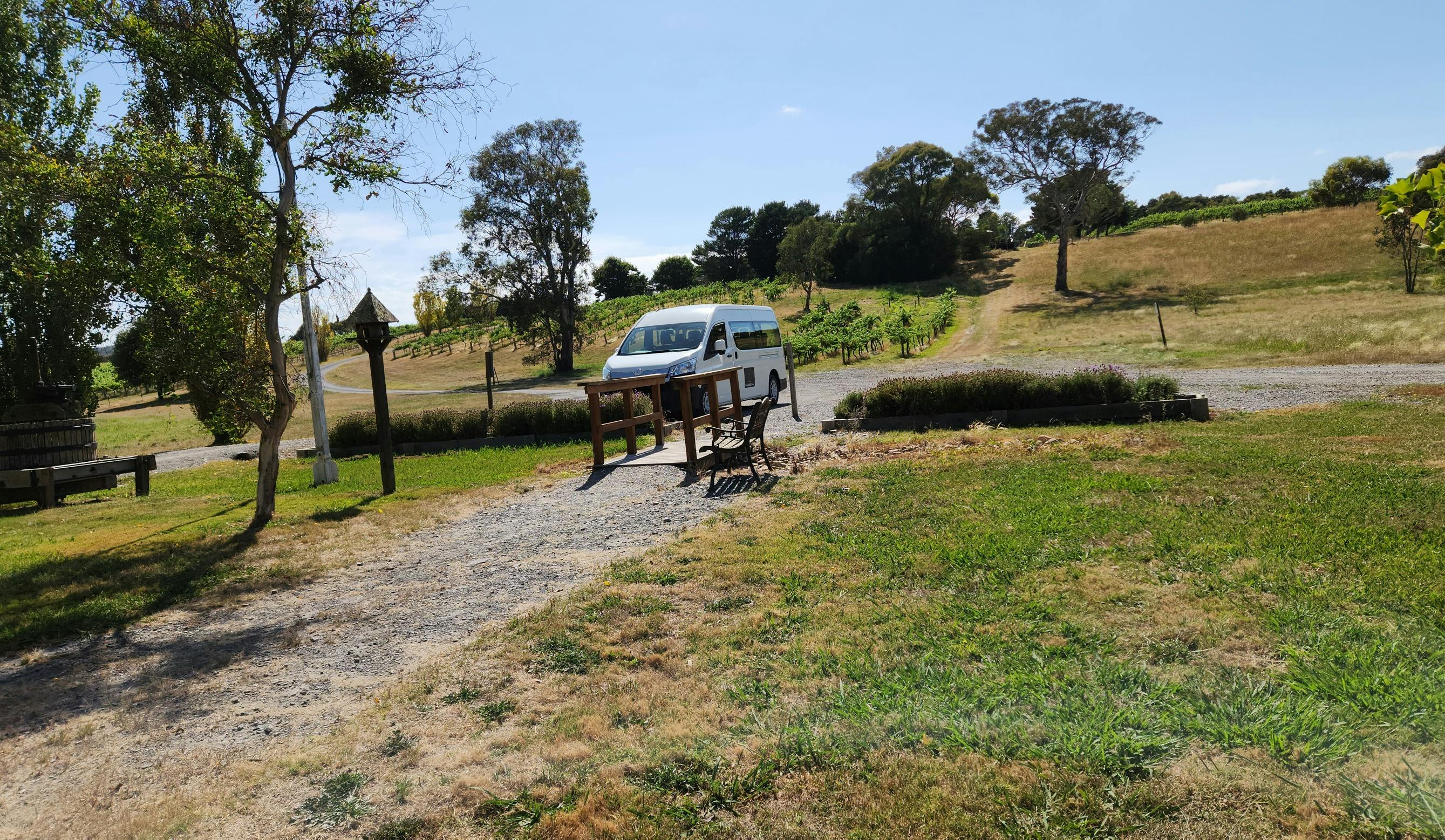 A parked 12 seater at a winery
