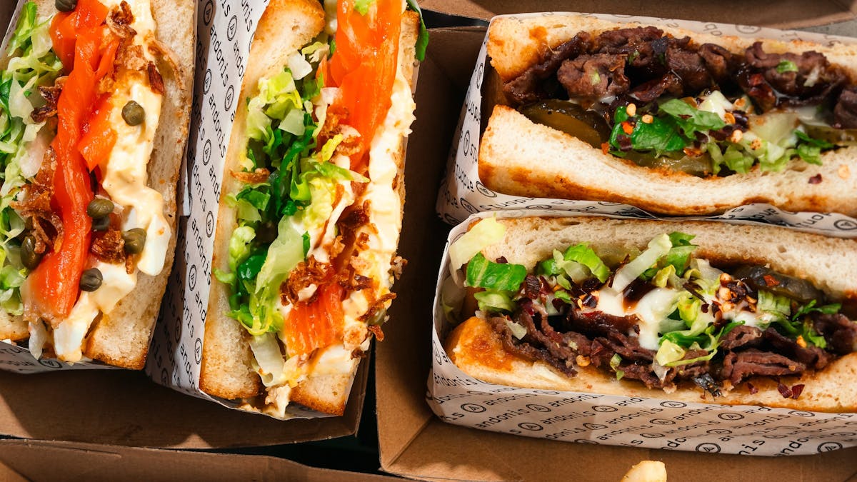Fresh gourmet sandwich with vibrant fillings Fresh gourmet sandwich with vibrant fillings