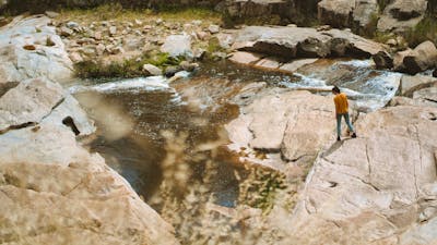 Person wandering Adelong Falls Gold Mill Ruins, Adelong, Snowy Valleys, NSW
