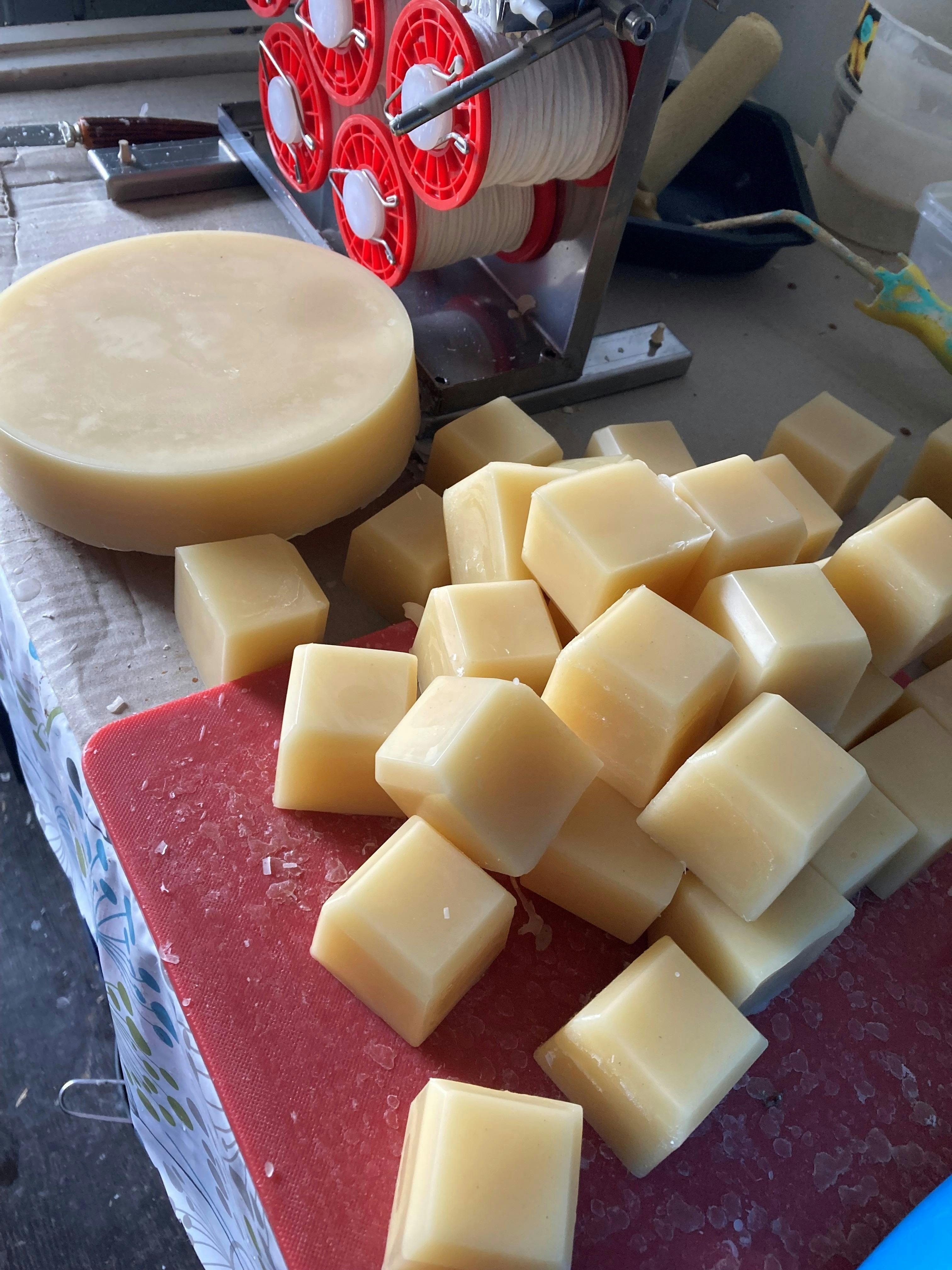 Clean blocks of beeswax rendered on site