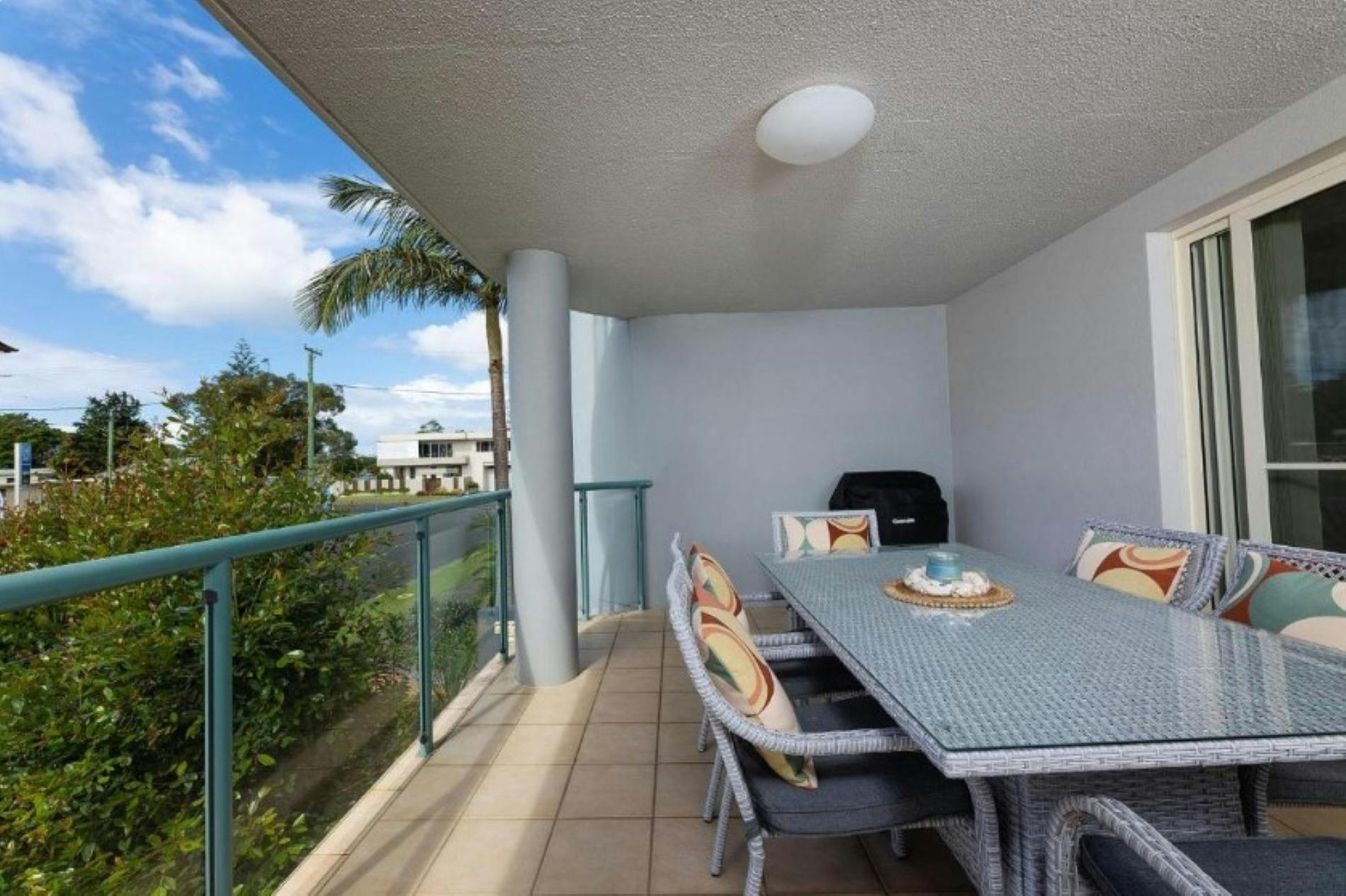 Balcony with dining setting