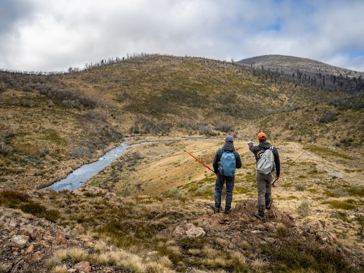 Fly fishing for trout in the Snowy Mountains in Kosciuszko National Park
