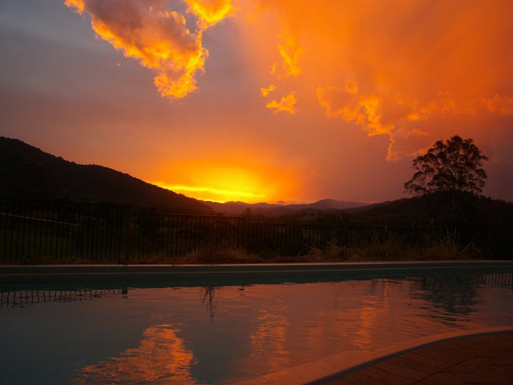 Sunset over the pool