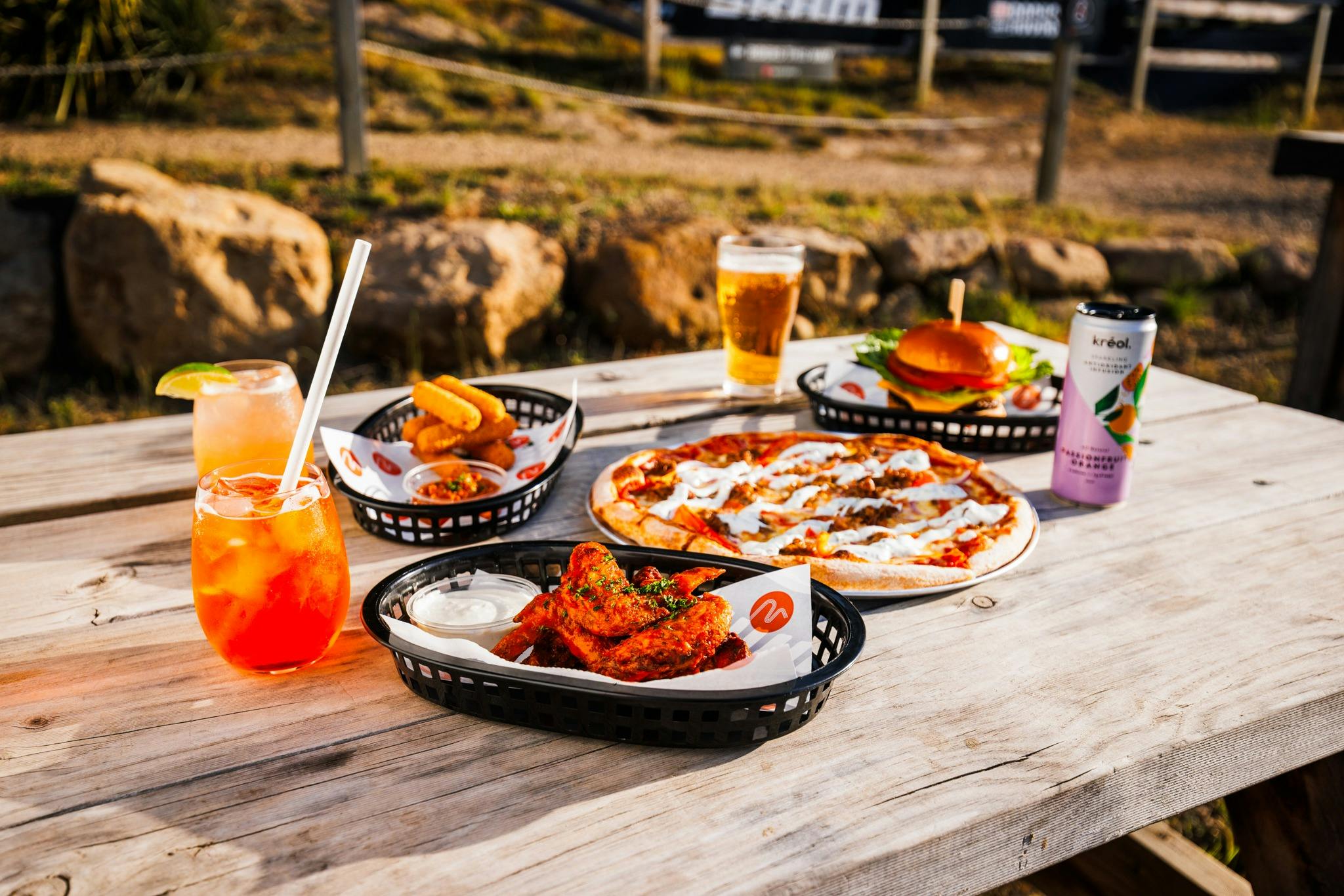 Food on table at mountain bike park in Maydena bike park