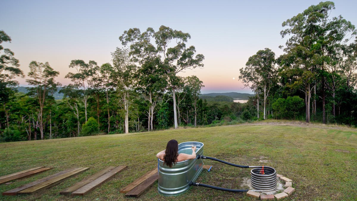 Relax in the outdoor wood fired bath.