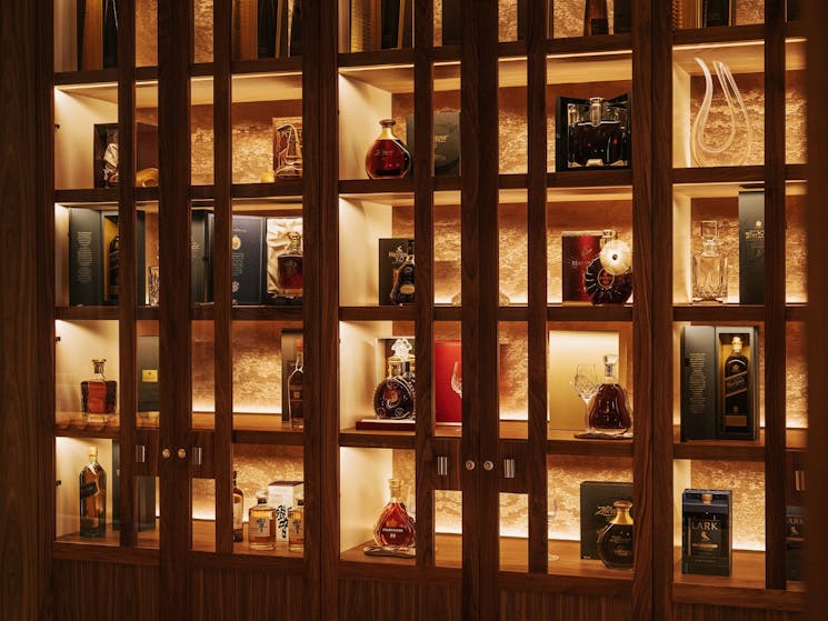 Wine wall with premium wines at Hatch Restaurant