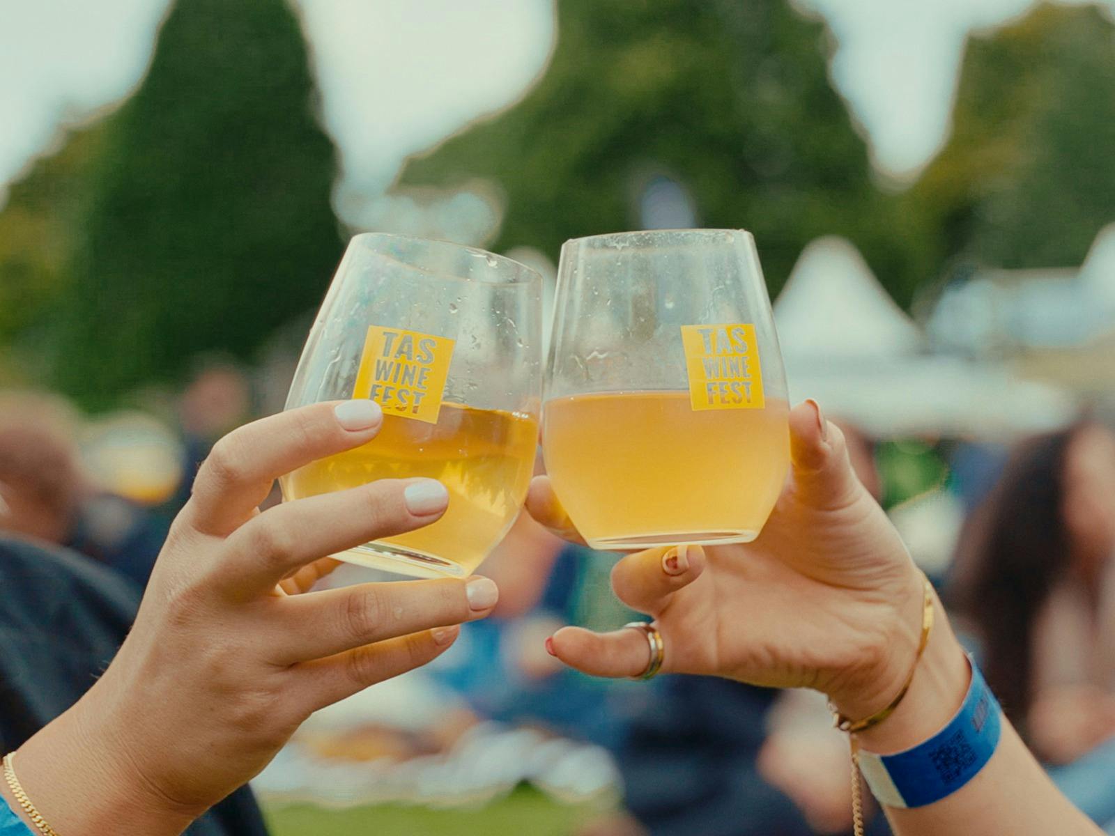 Image of two wine glasses at the Tasmanian Wine Festival