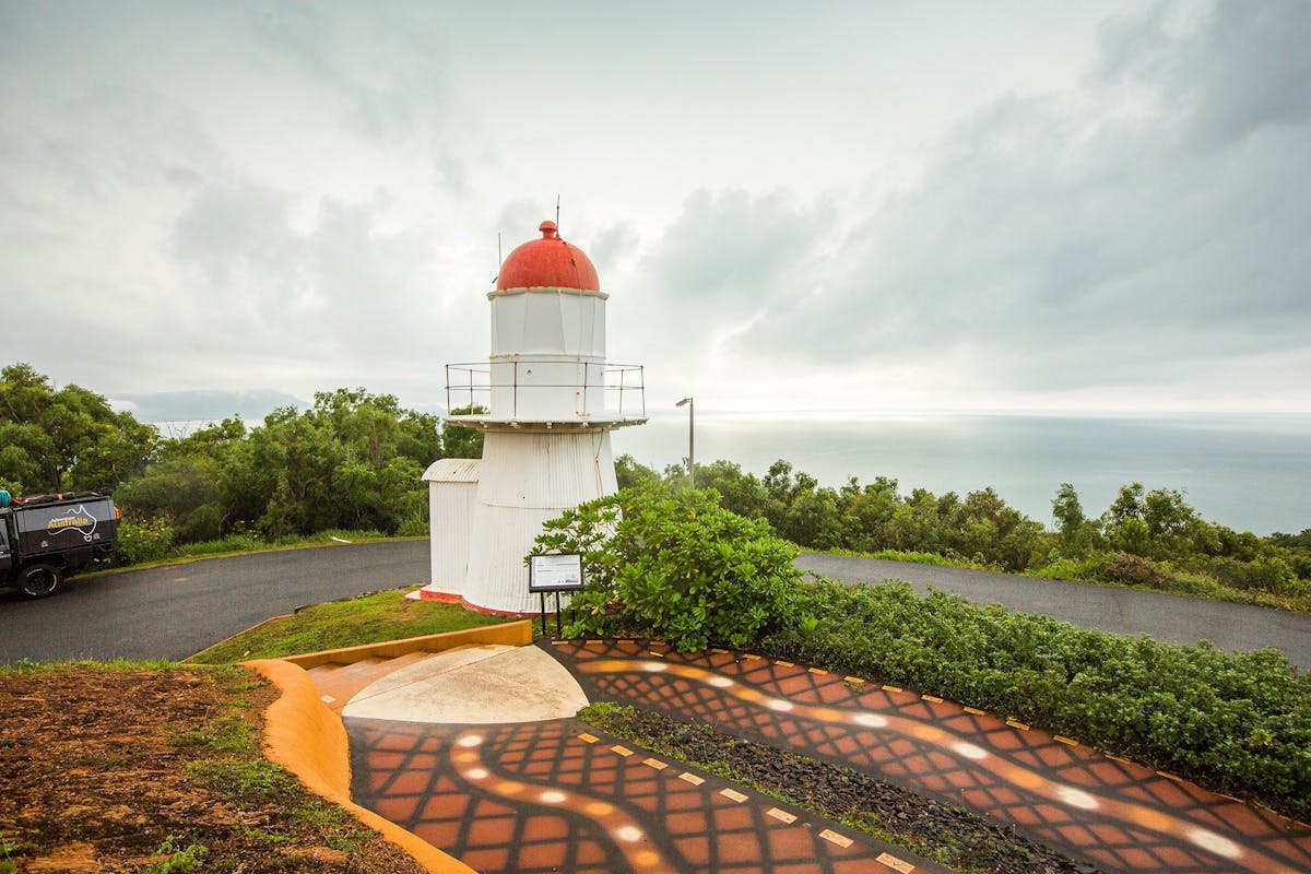 Old lighthouse at the top of Grassy Hill Lookout in Cooktown.