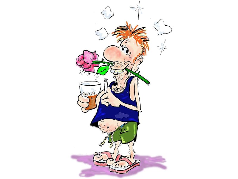 Caricature of Aussie bloke & his idea of romance