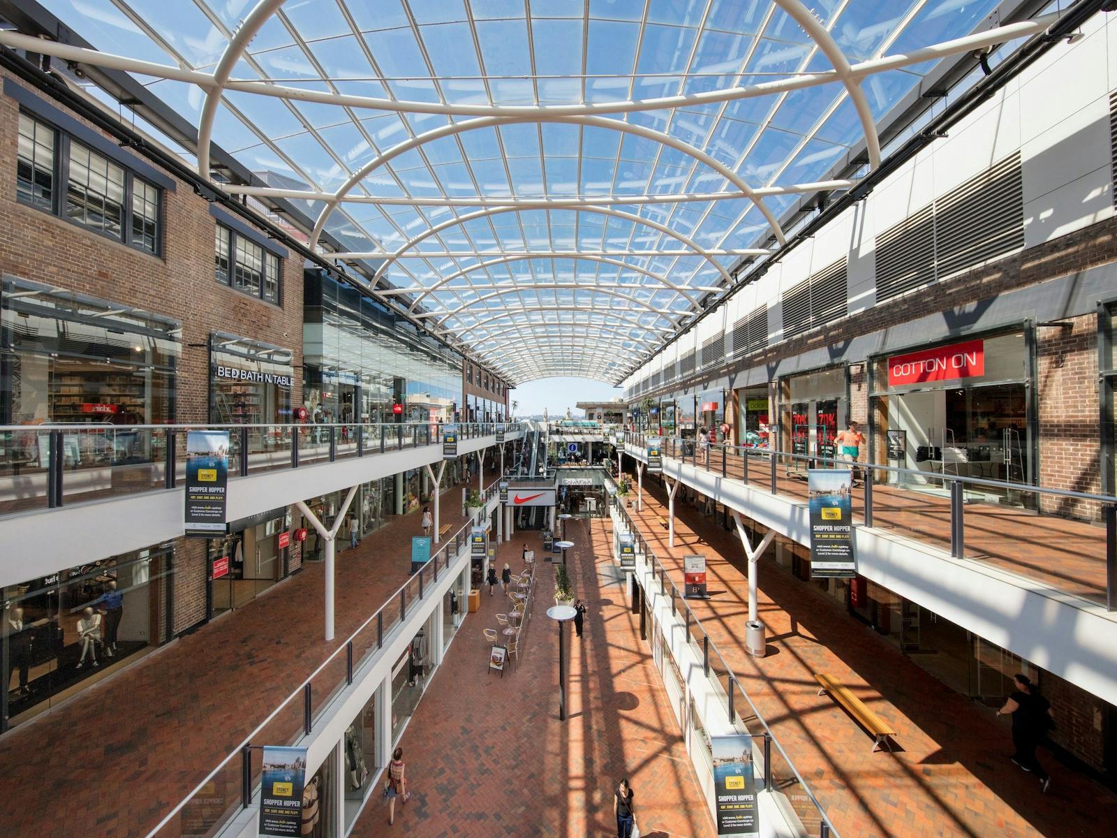 Open air shopping centre. Inside Birkenhead Point.