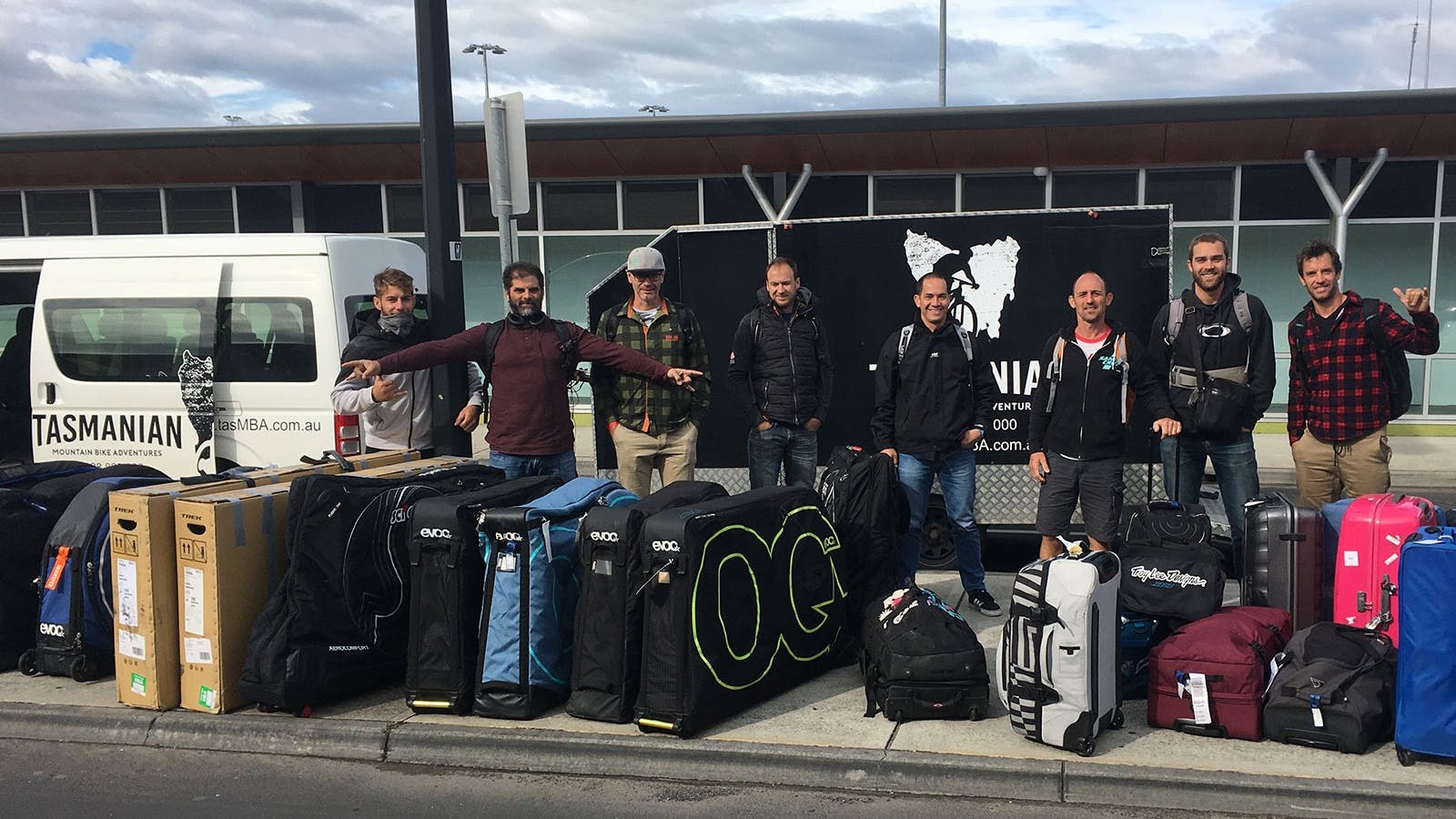Bus and luggage trailer at Hobart Airport