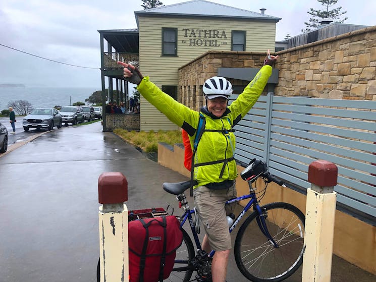 Cyclist at the Tathra Hotel.