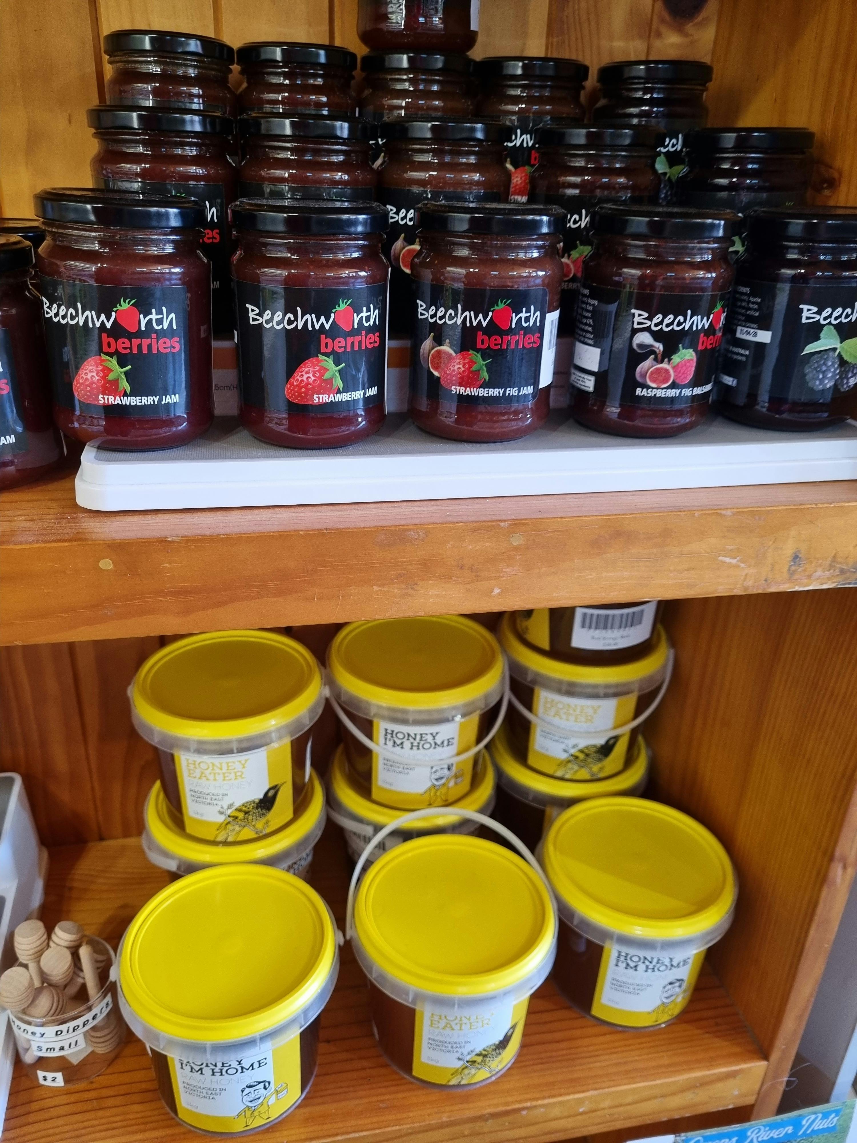 Local jams and honeys on a shelf
