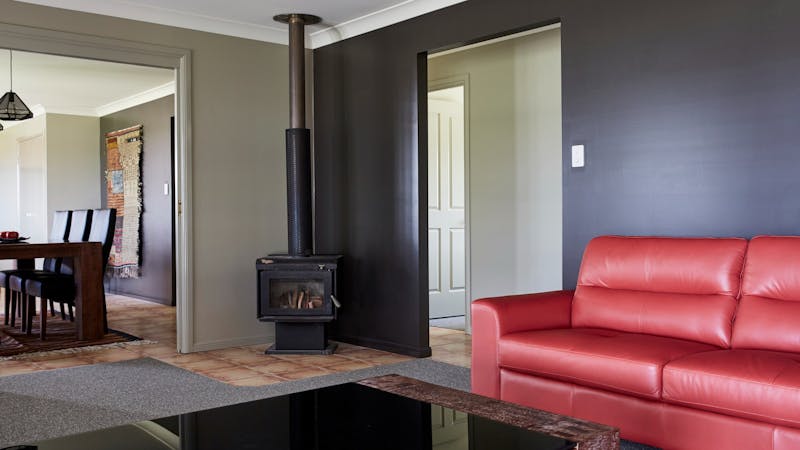 House lounge area and wood fire stove
