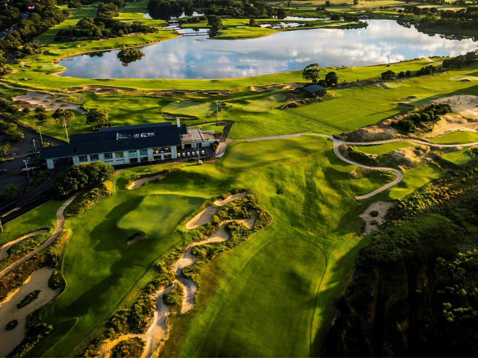 Aerial drone shot of the new BMW Australian PGA Championship venue, The Lakes Golf Club