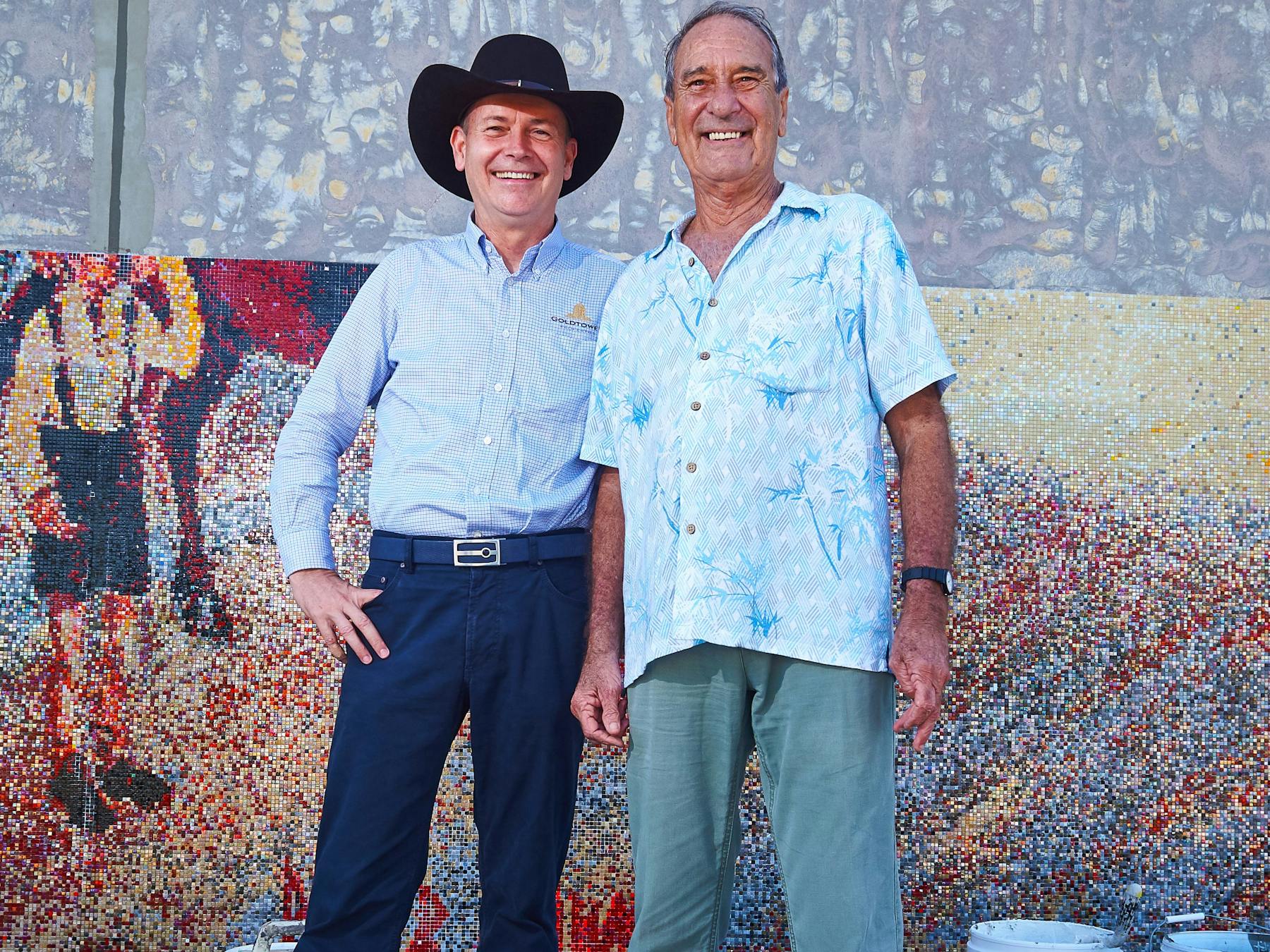 Goldtower owner Paul McIver with artist Peter Lawson
