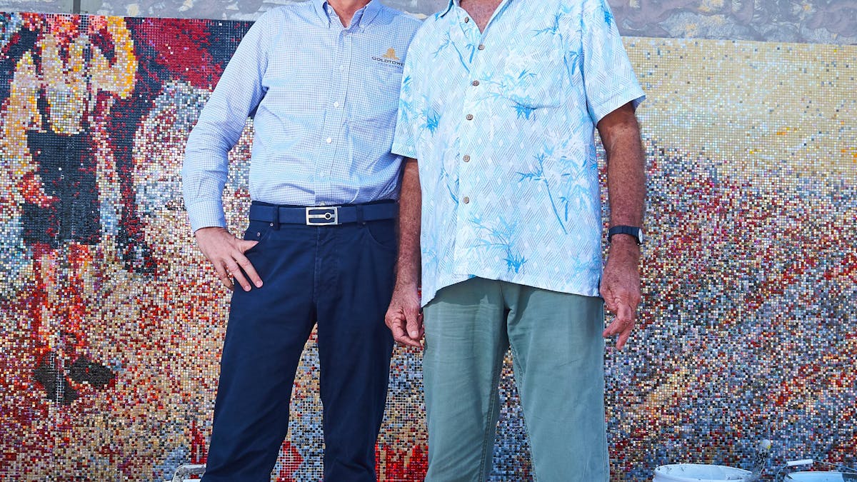 Goldtower owner Paul McIver with artist Peter Lawson