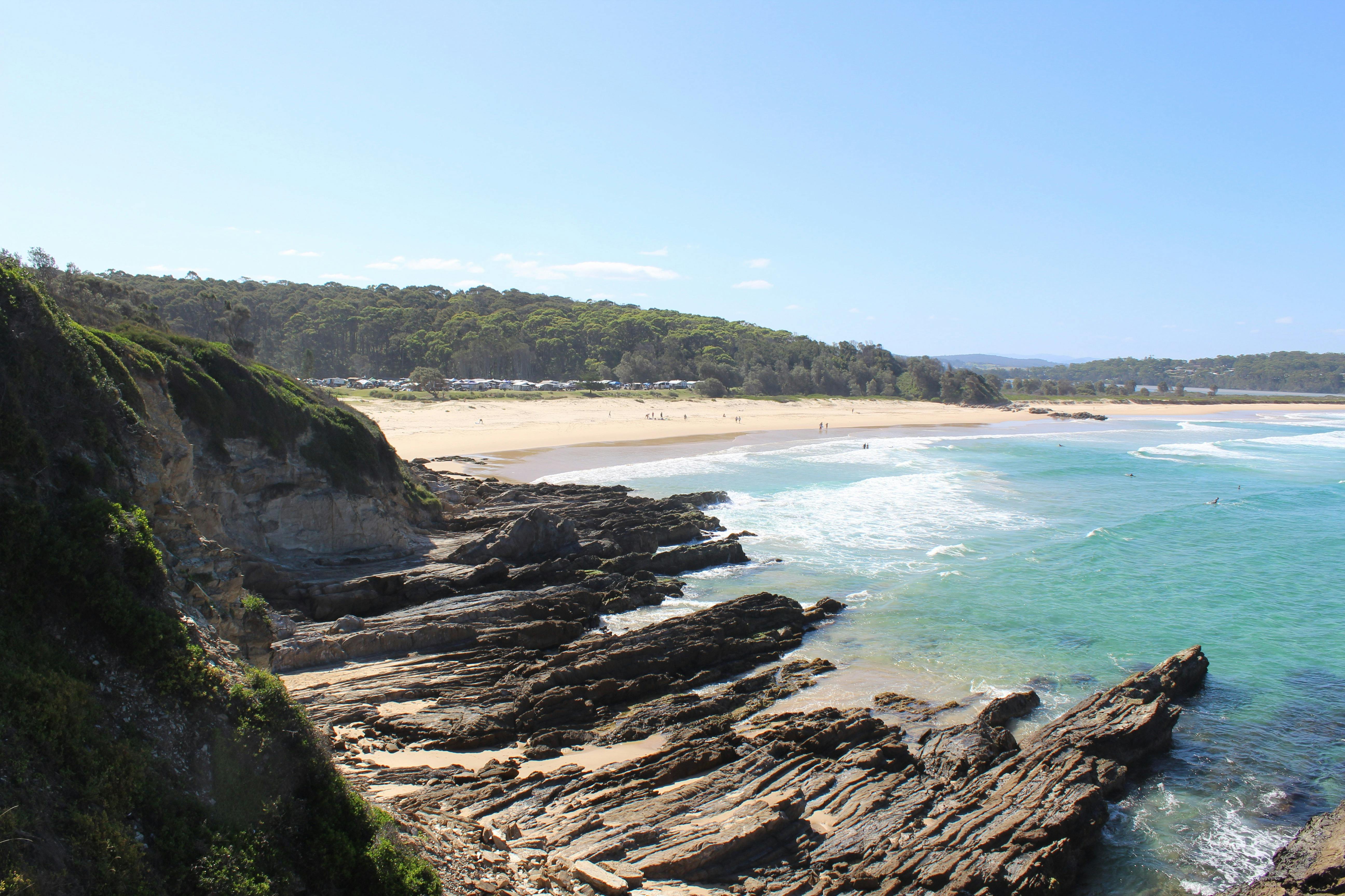 Views along the deserted beach towards Tuross Head. It's time to take a beach walk.