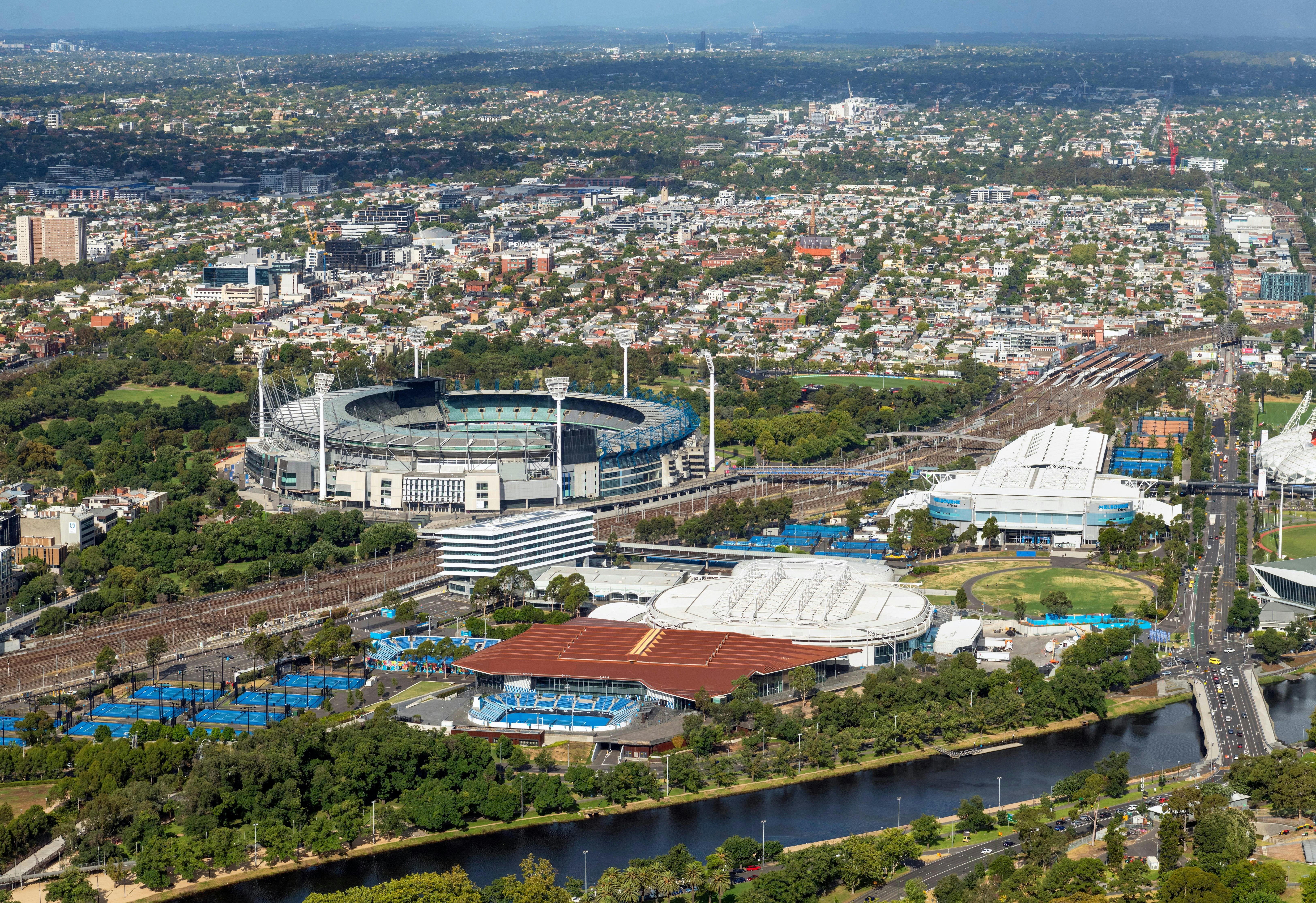 Aerial view of Melbourne's sporting precinct - Melbourne Sports Walk
