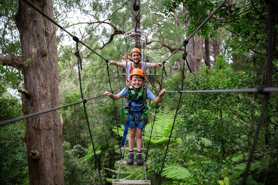 Father and son on Zipline Line suspension bridge