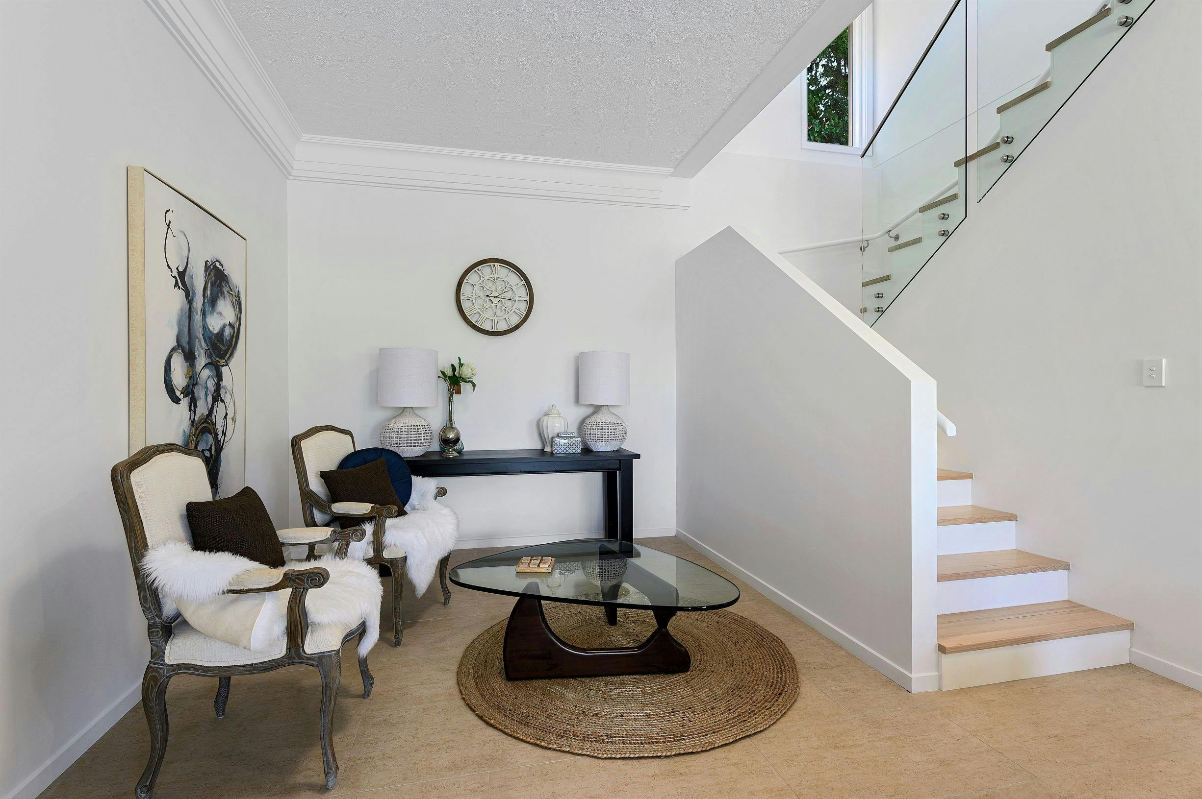 Small reading nook and sitting area on lower level