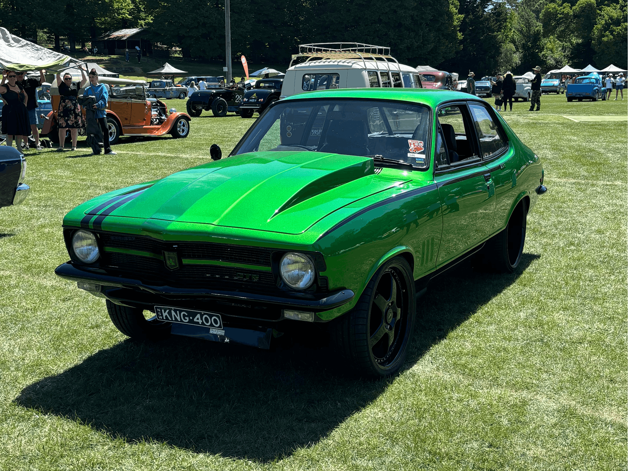Bright green coloured car