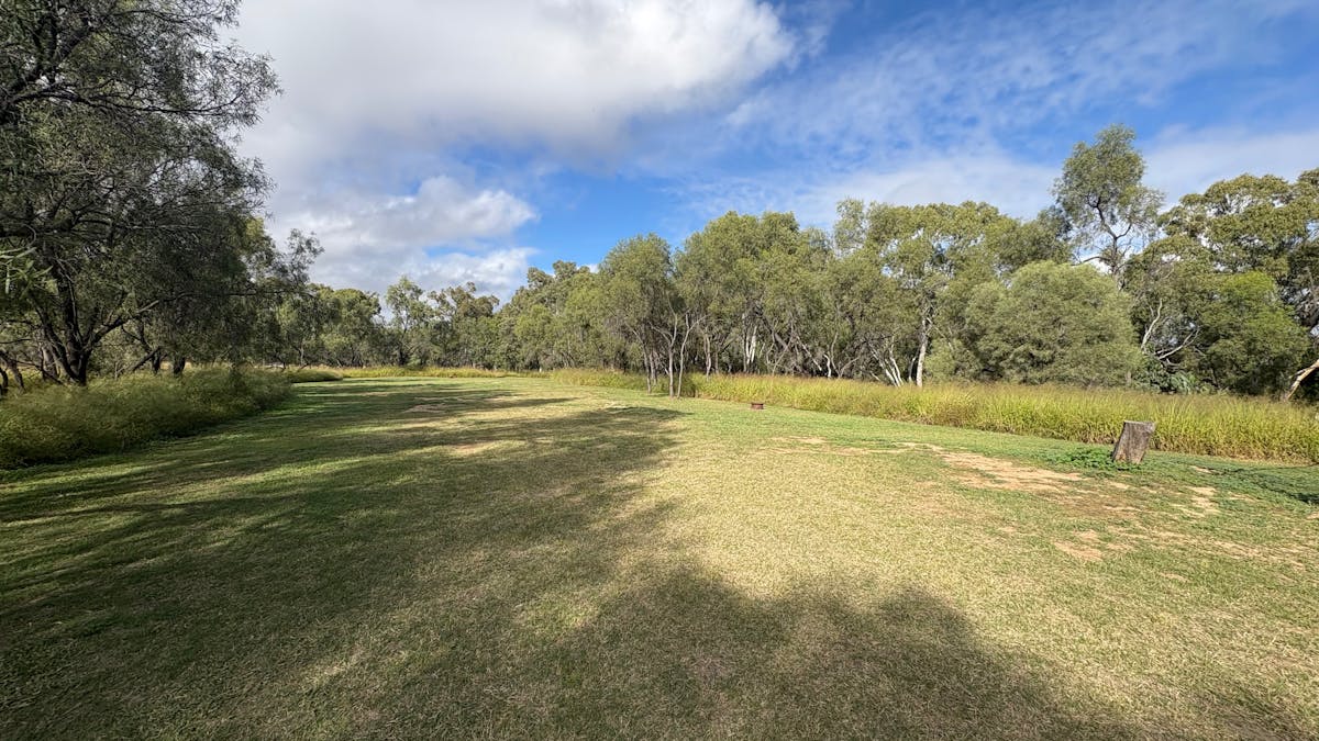 Unpowered camping area, green and lush with trees