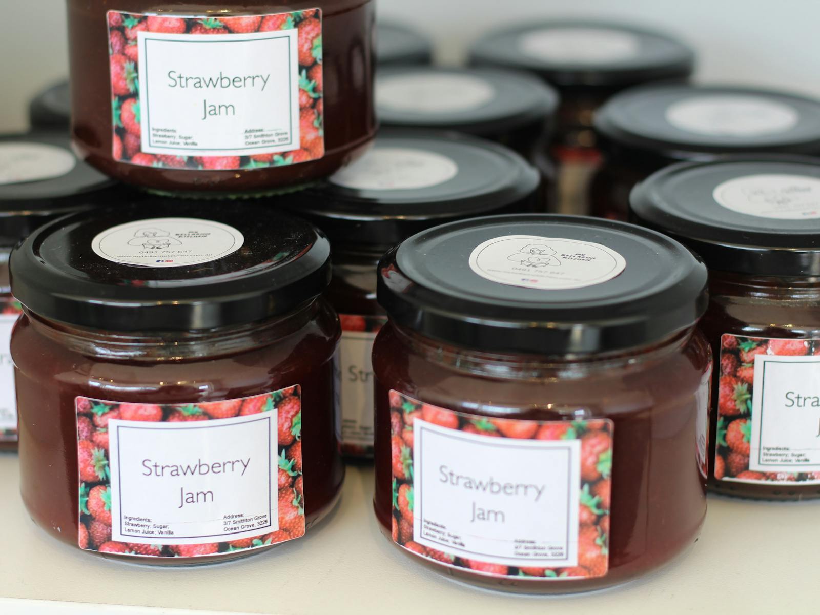 Jars of Homemade strawberry Jam