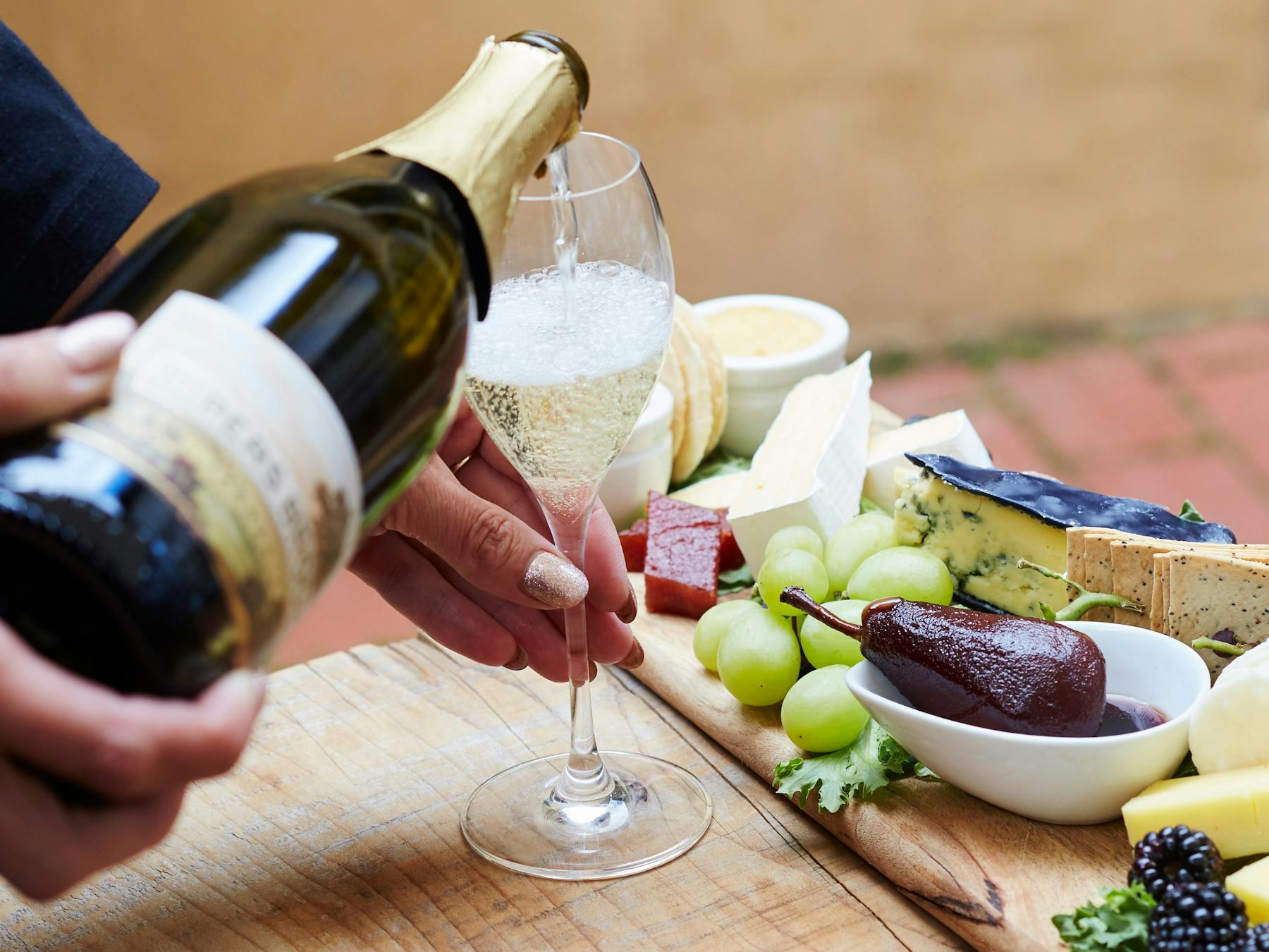 Wine and food at the onsite cafe and courtyard