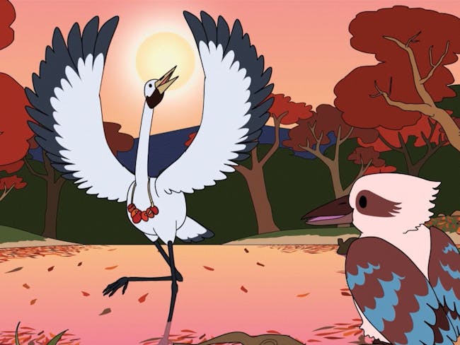 Digital illustration of a Brolga and Kookaburra by Aunty Lorraine Tye