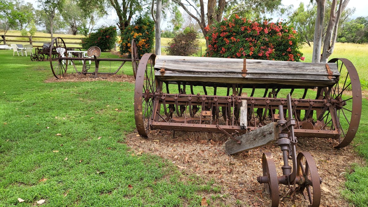 We have a few different pieces of vintage farm equipment scattered around the park. We have a few different pieces of vintage farm equipment scattered around the park.