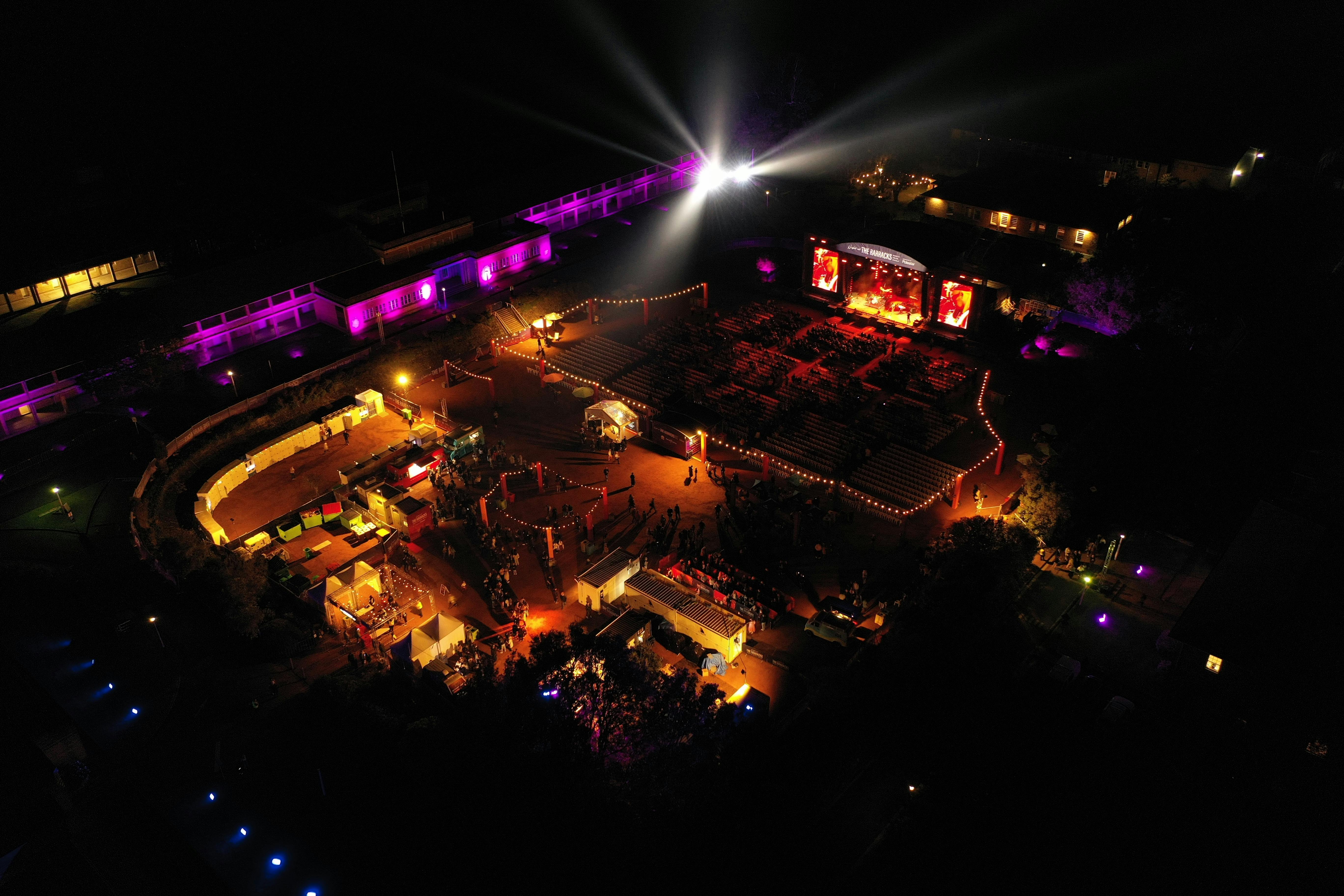 Birdseye view of the incredible location  under lights