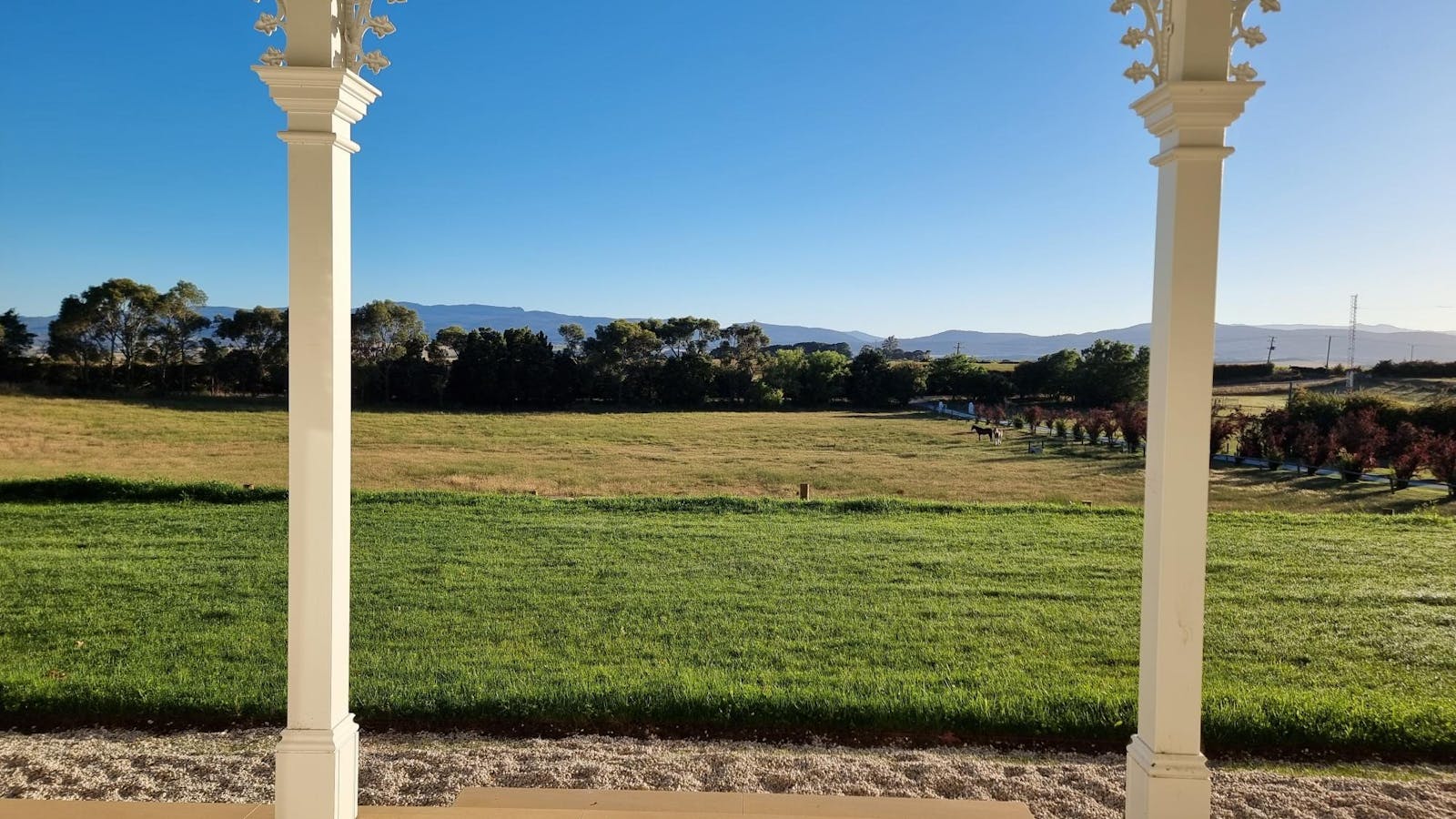 Stunning views across 300 acres of rolling farmland across Tamar Valley Wine Region and Ben Lomond.
