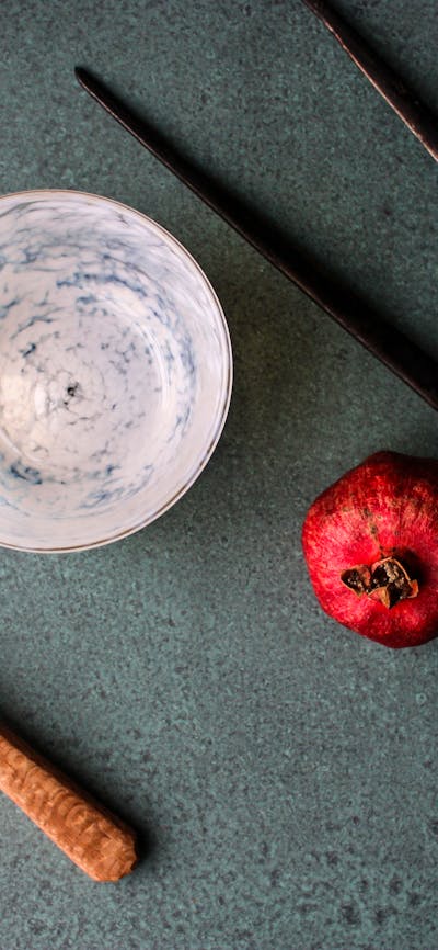 hand carved wooden spoon, and blown bowl