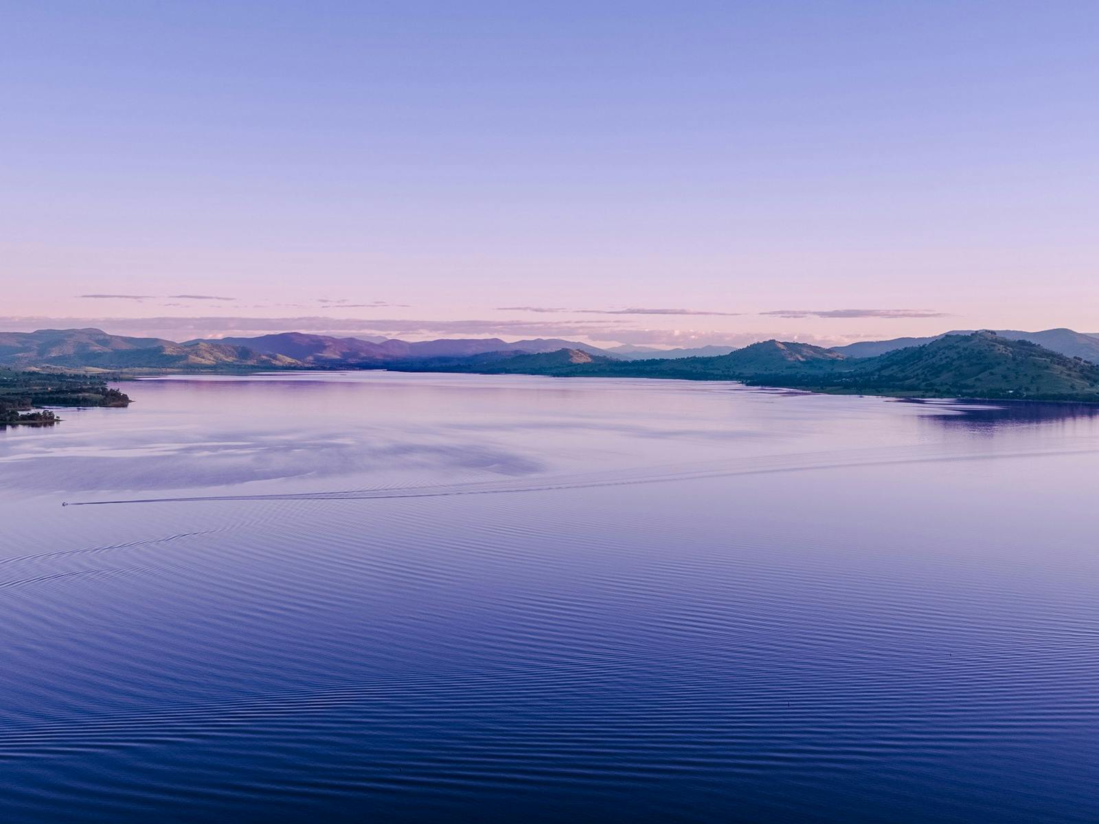 Drone shot over Lake Hume at sunset