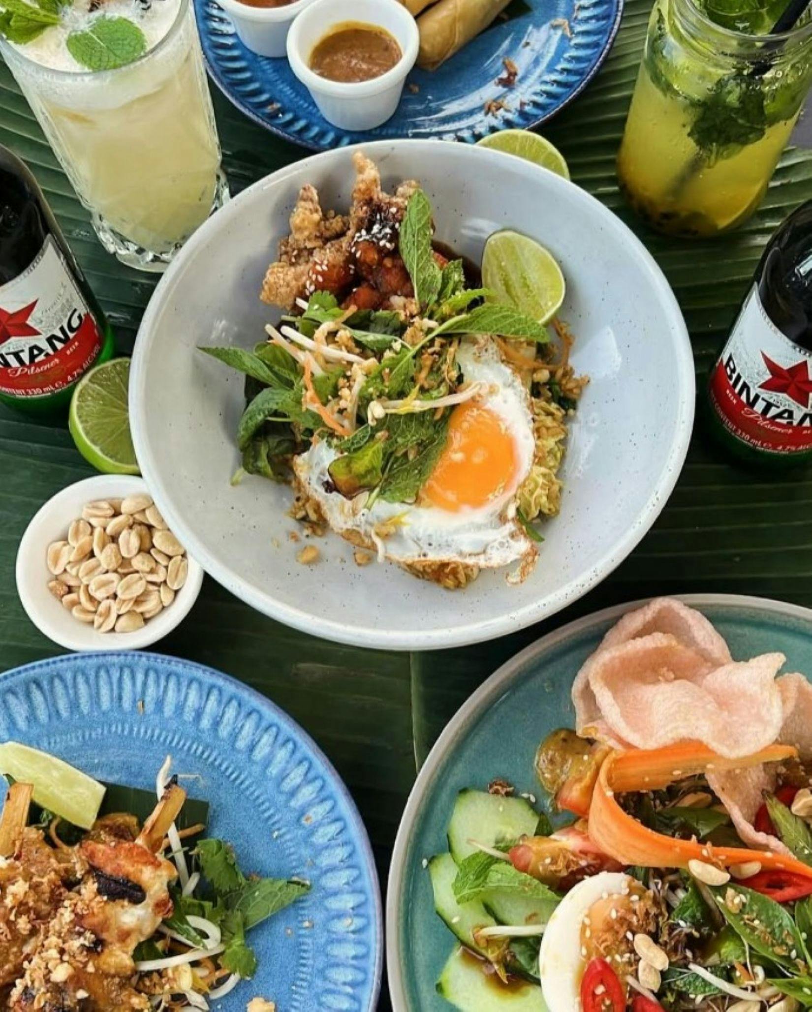 Tablescape of Thai dishes