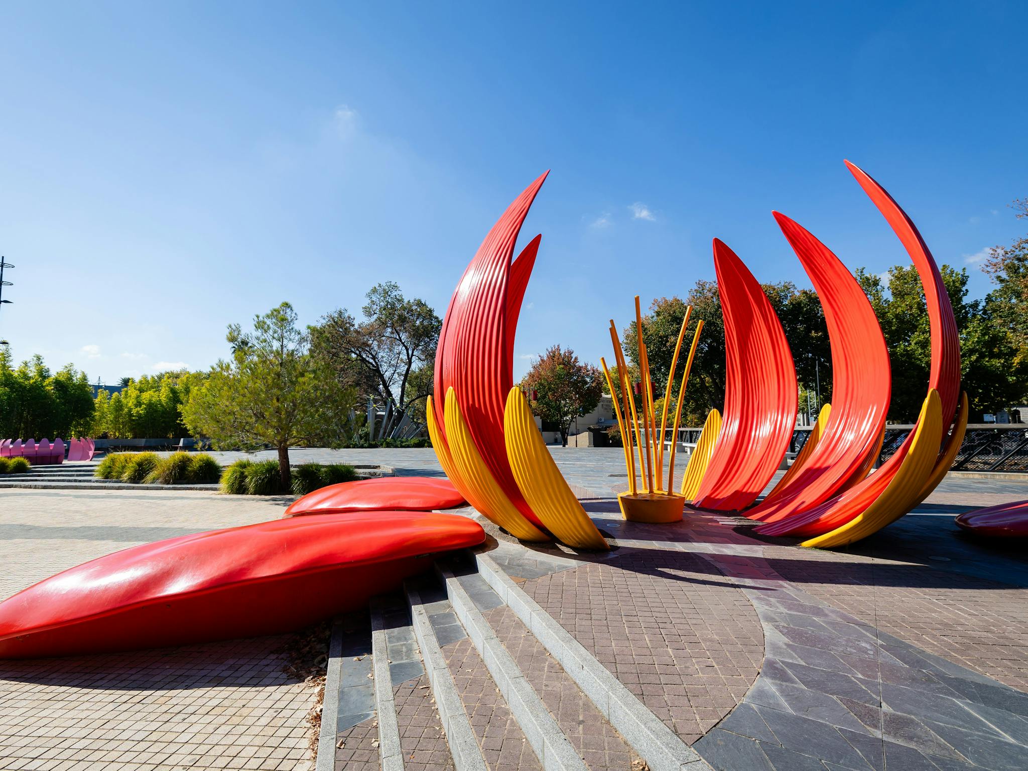 Photograph shoiwng outdoor area featuring large flower exhibit