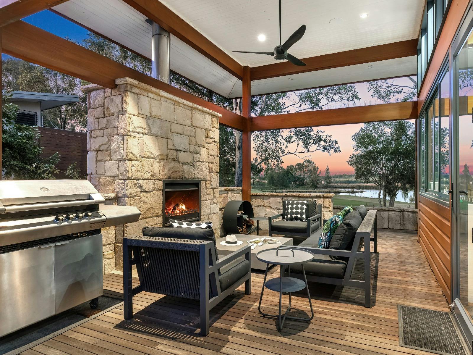 Hunter Villa outdoor fireplace and entertainment area