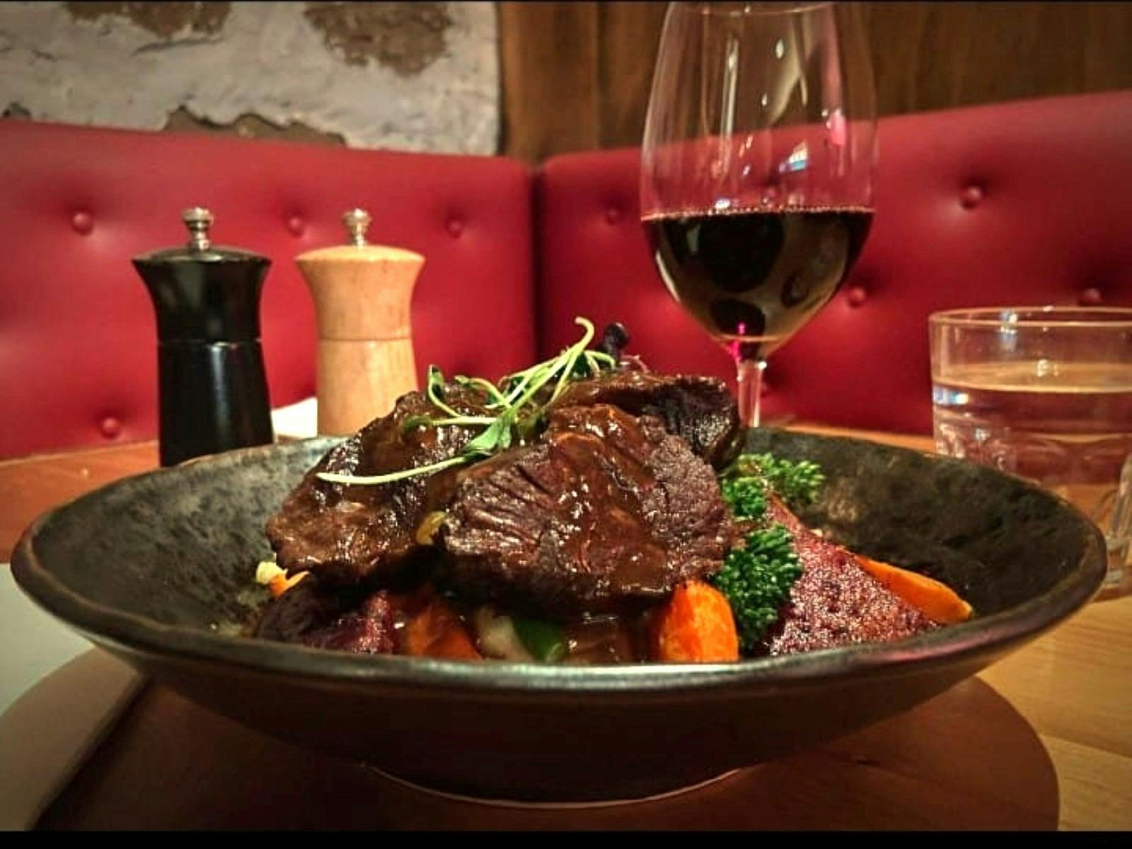 Braised Tasmanian beef cheeks with roasted root vegetables