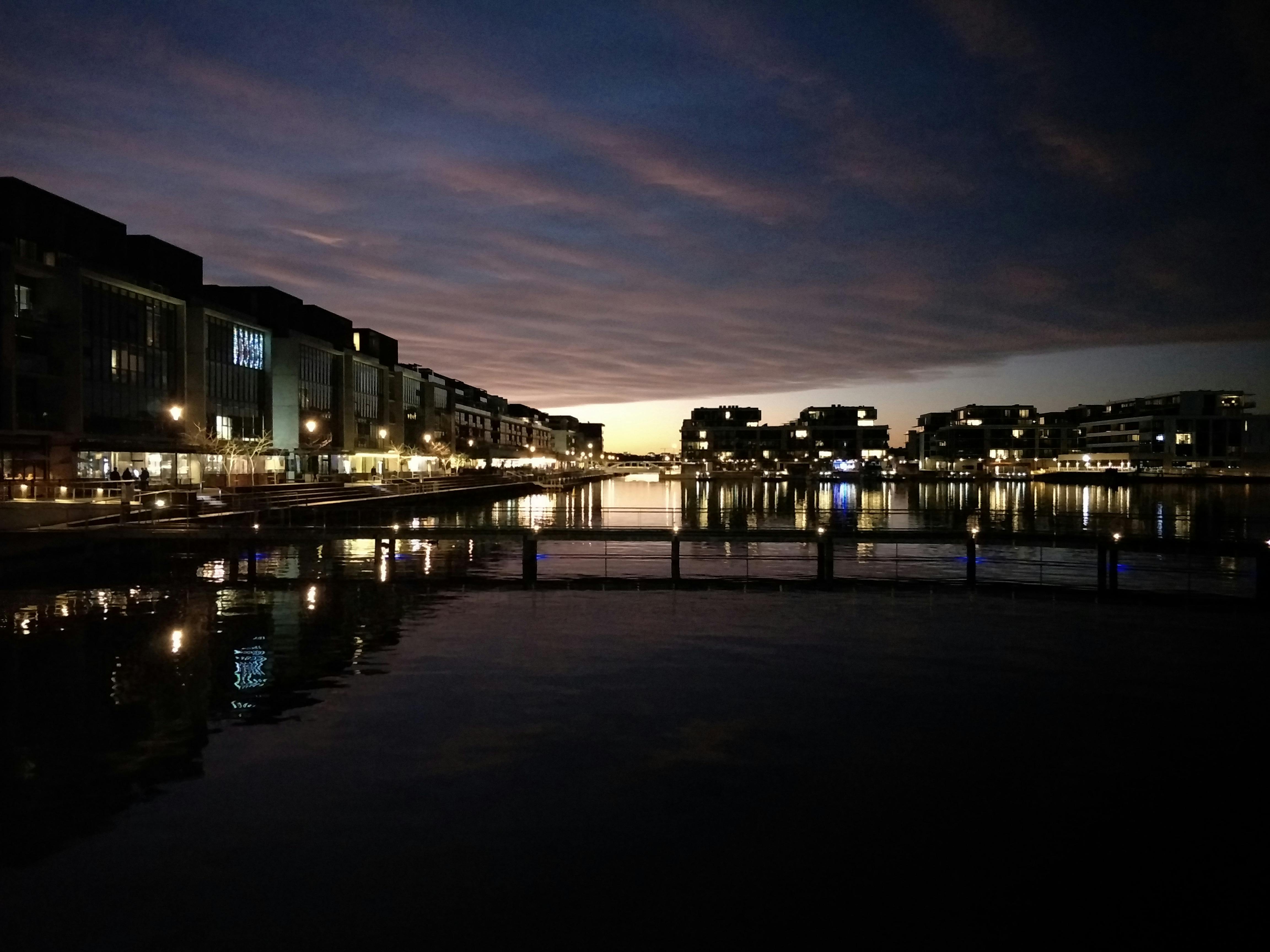 Ghostly dark night at harbour side