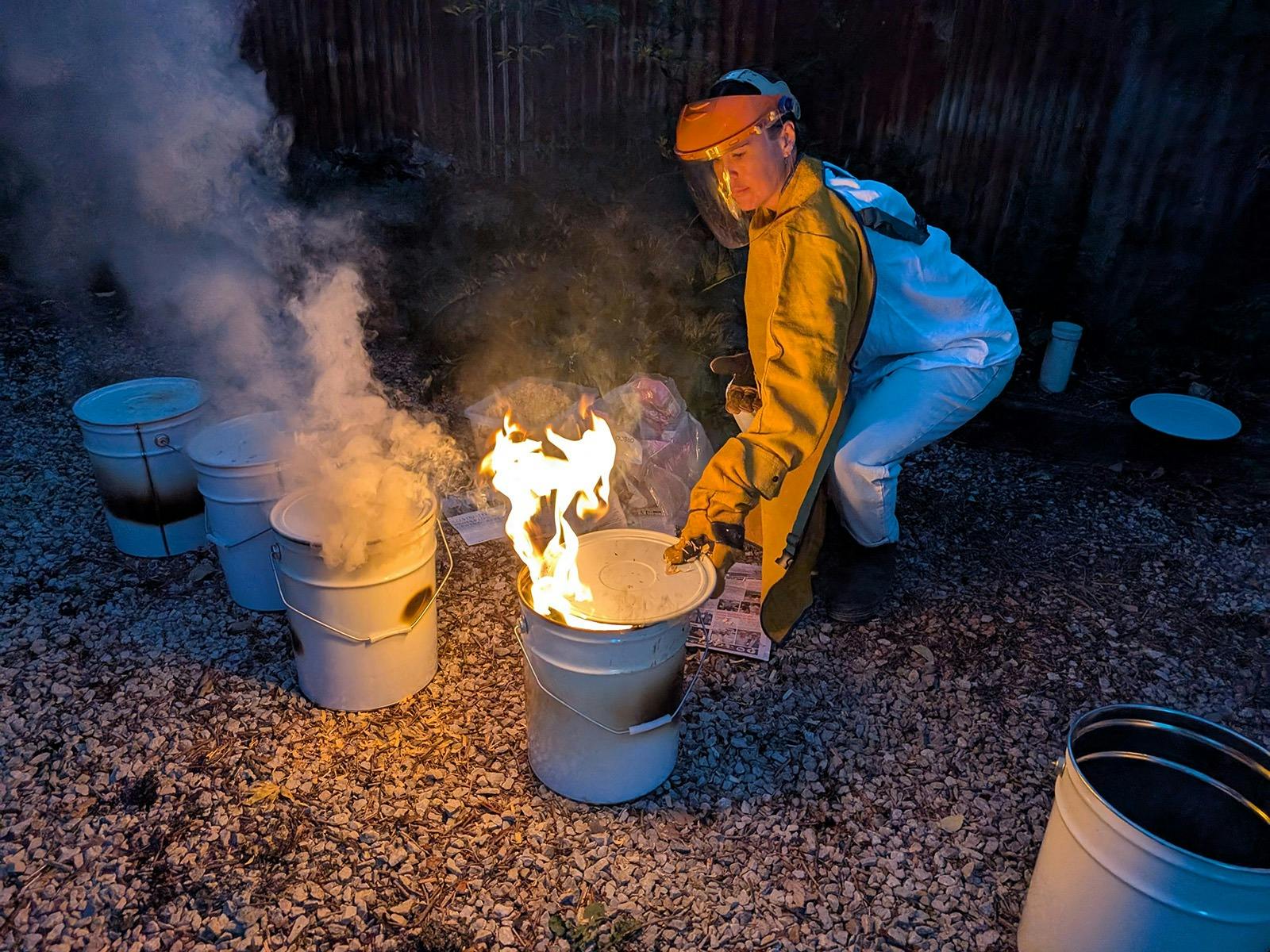 red hot pottery in a raku firing
