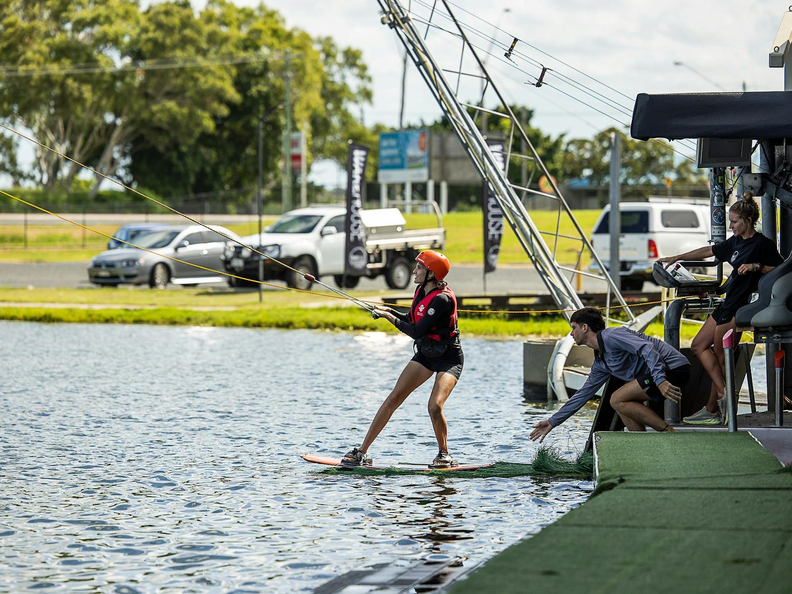 Young women learning how to wakeboard at Wake House Australia in Mackay Young women learning how to wakeboard at Wake House Australia in Mackay