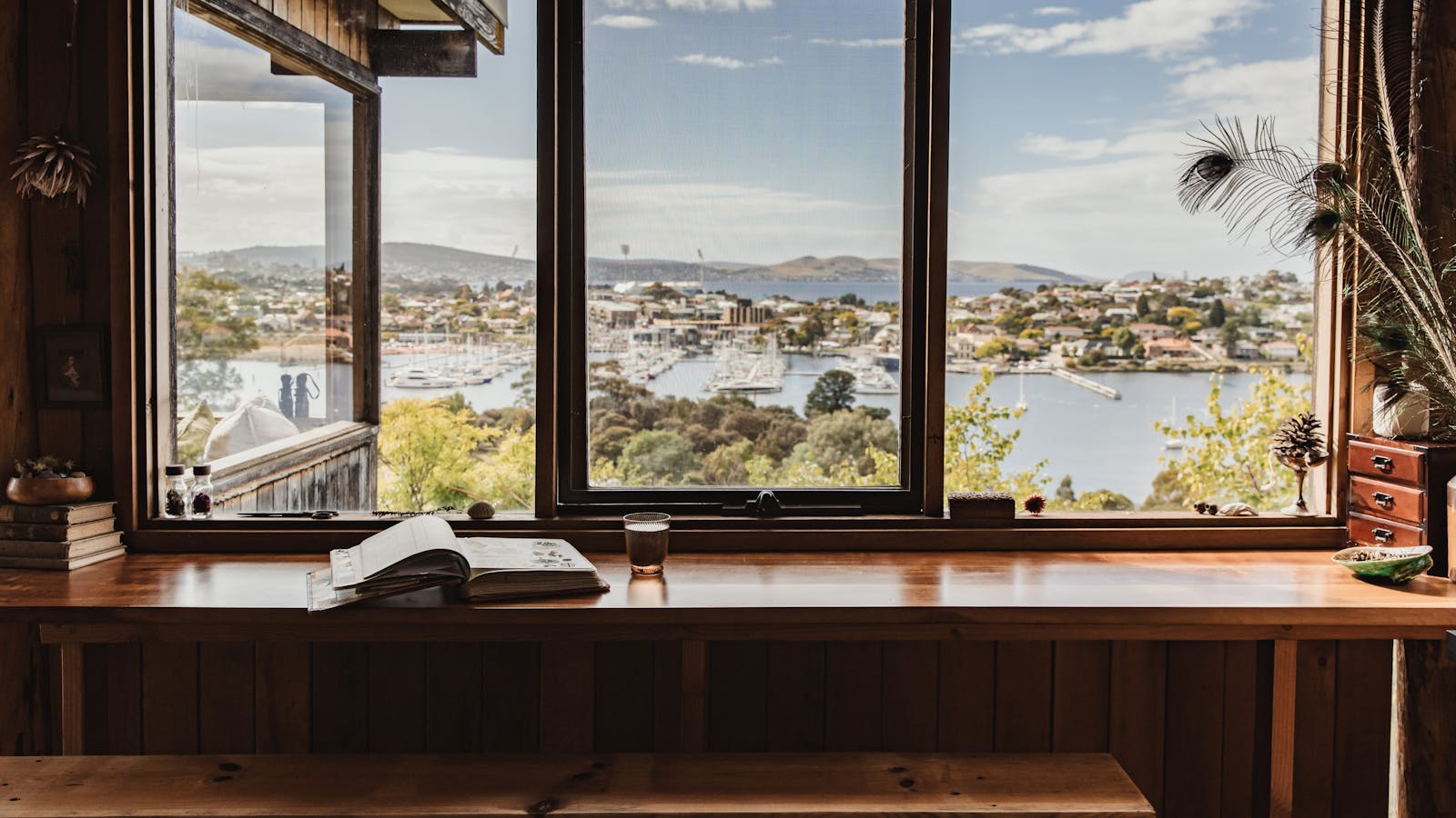 Expansive water views from the kitchen bench.