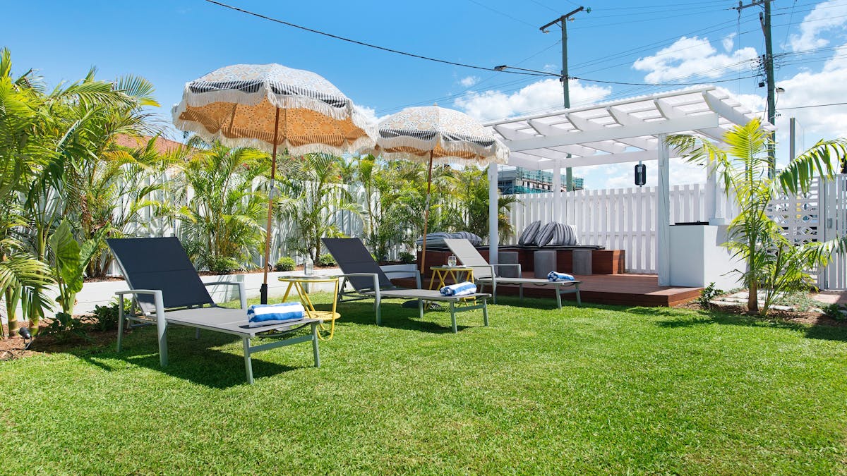 Tropical Garden and Entertaining Area with barbecue