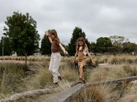 Children playing on log in reserve