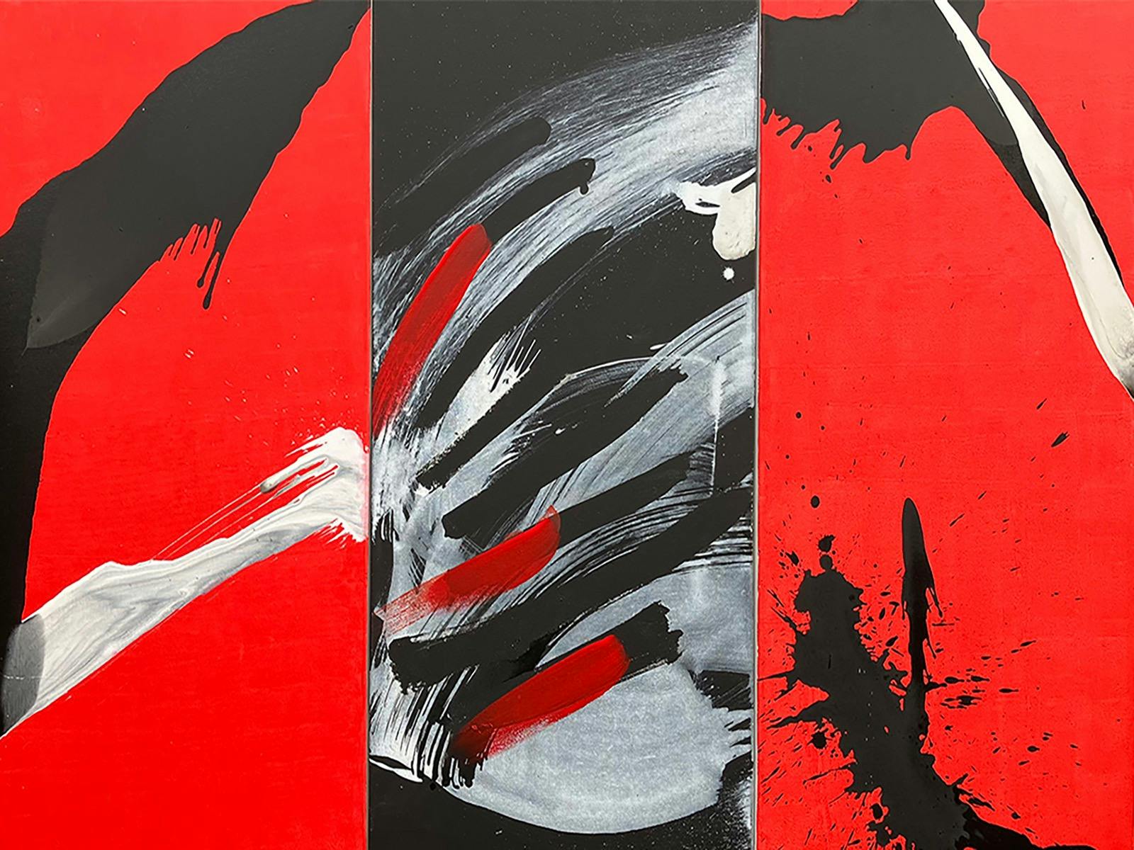 Detail: Judy Trick: Trident, 2026.  Mixed media on canvas.138x92cm. (triptych)