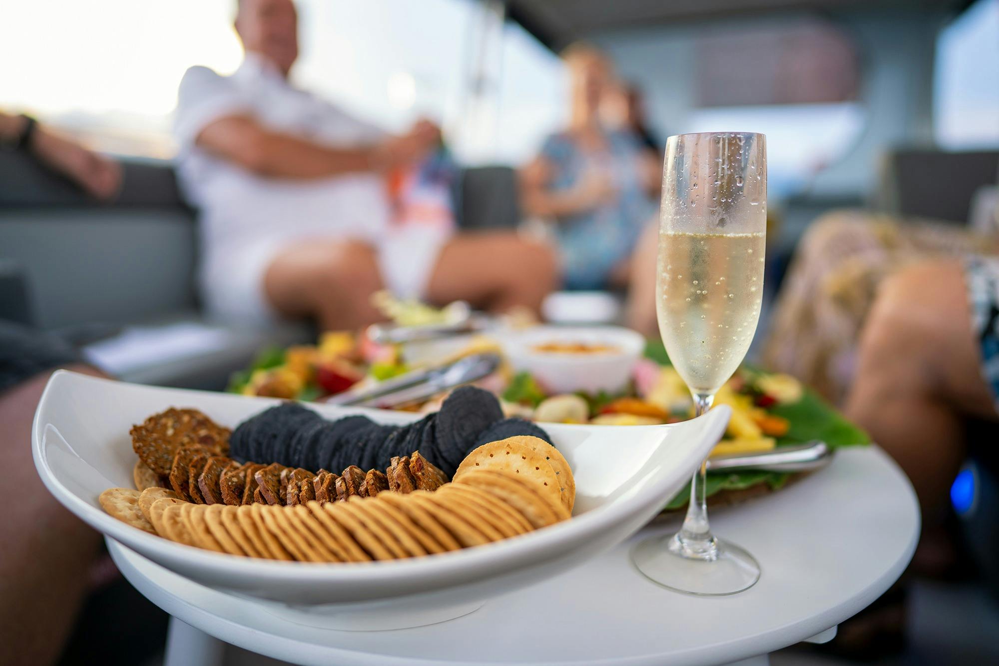 Platter of hors d'oeuvres and champagne available additions to Cairns River Cruise Bookings